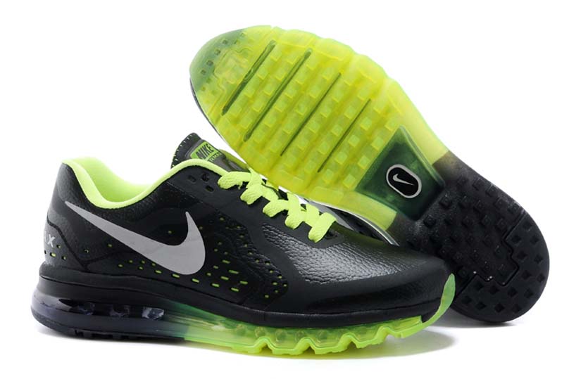 Nike Air Max 2014 Cuir Chaussures De Course Hommes Verts Noire